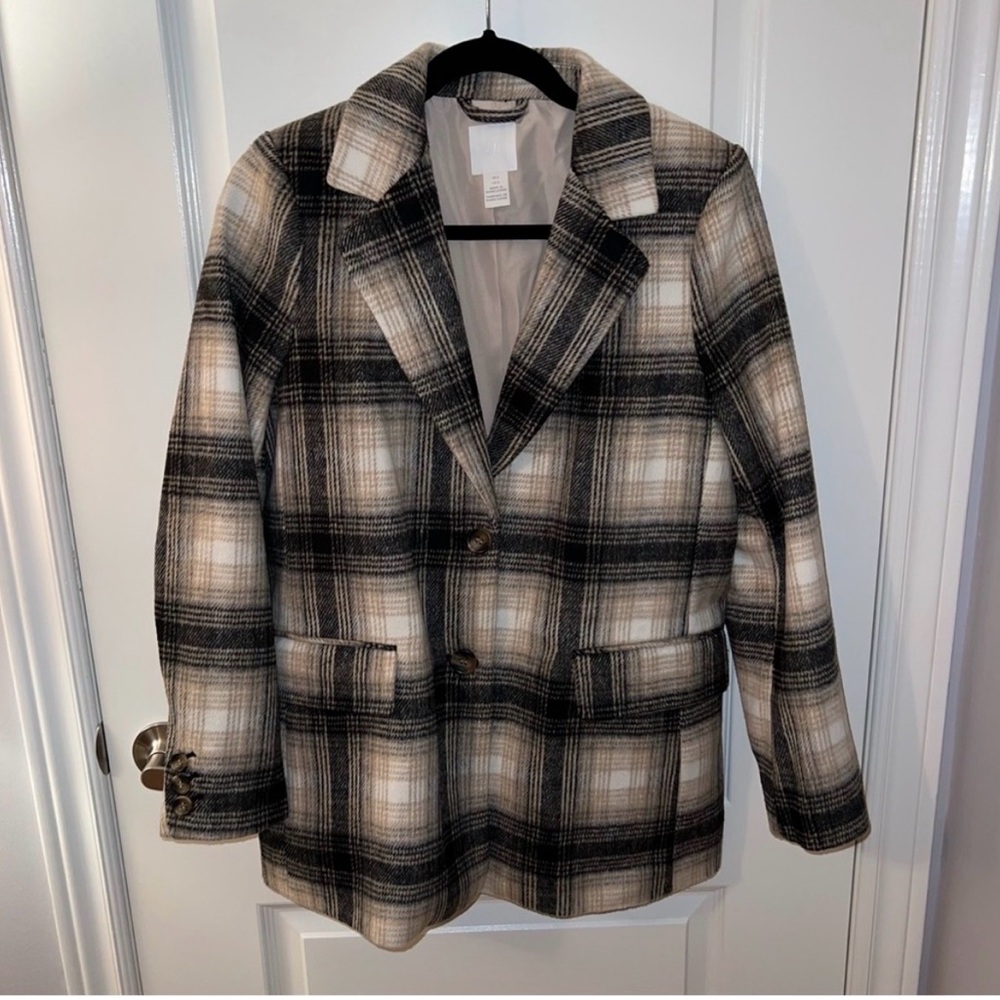 H&M Black and Cream Plaid Blazer